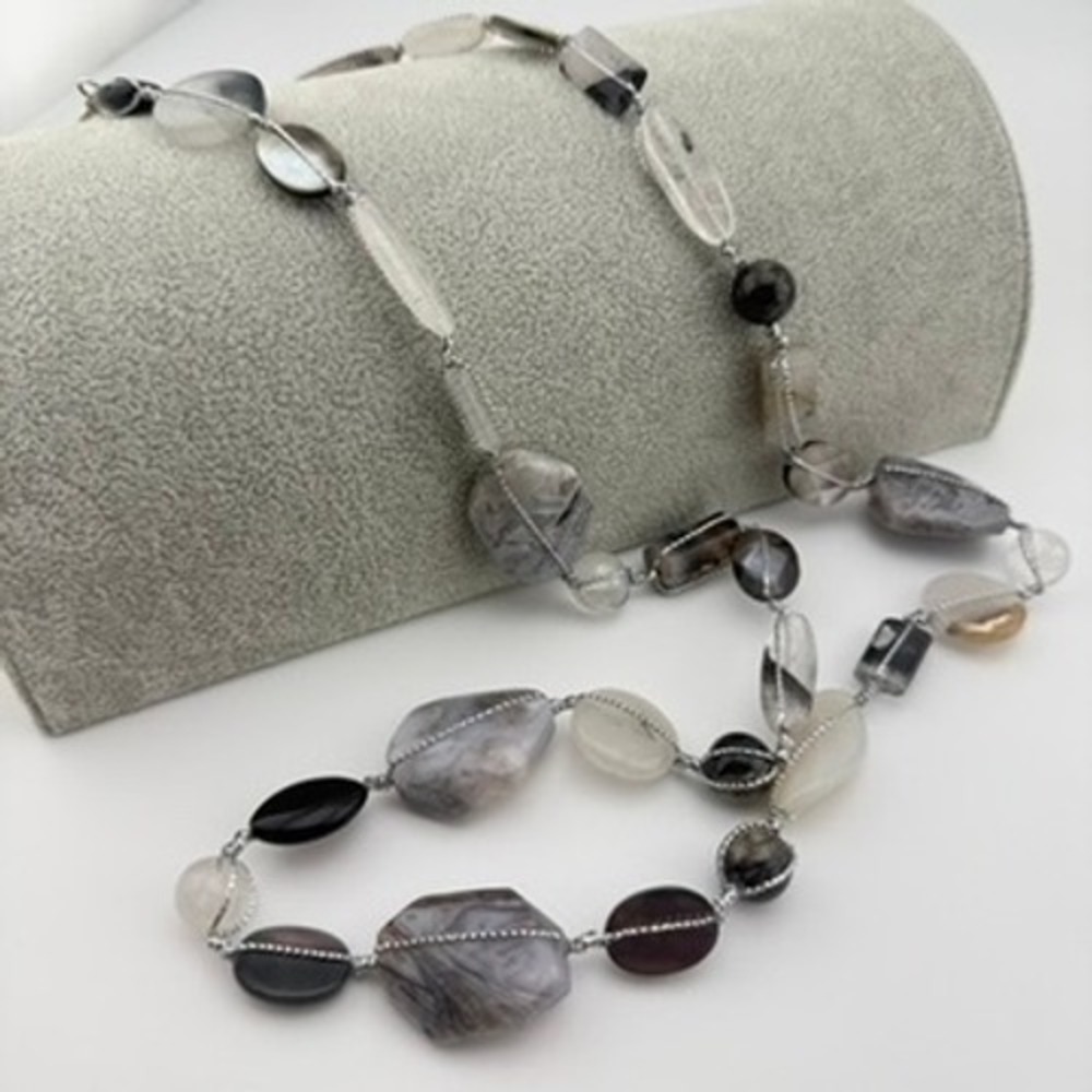 Lucas Lameth Sterling Silver Necklace Gemstone Mixed Shape Toggle Clasp